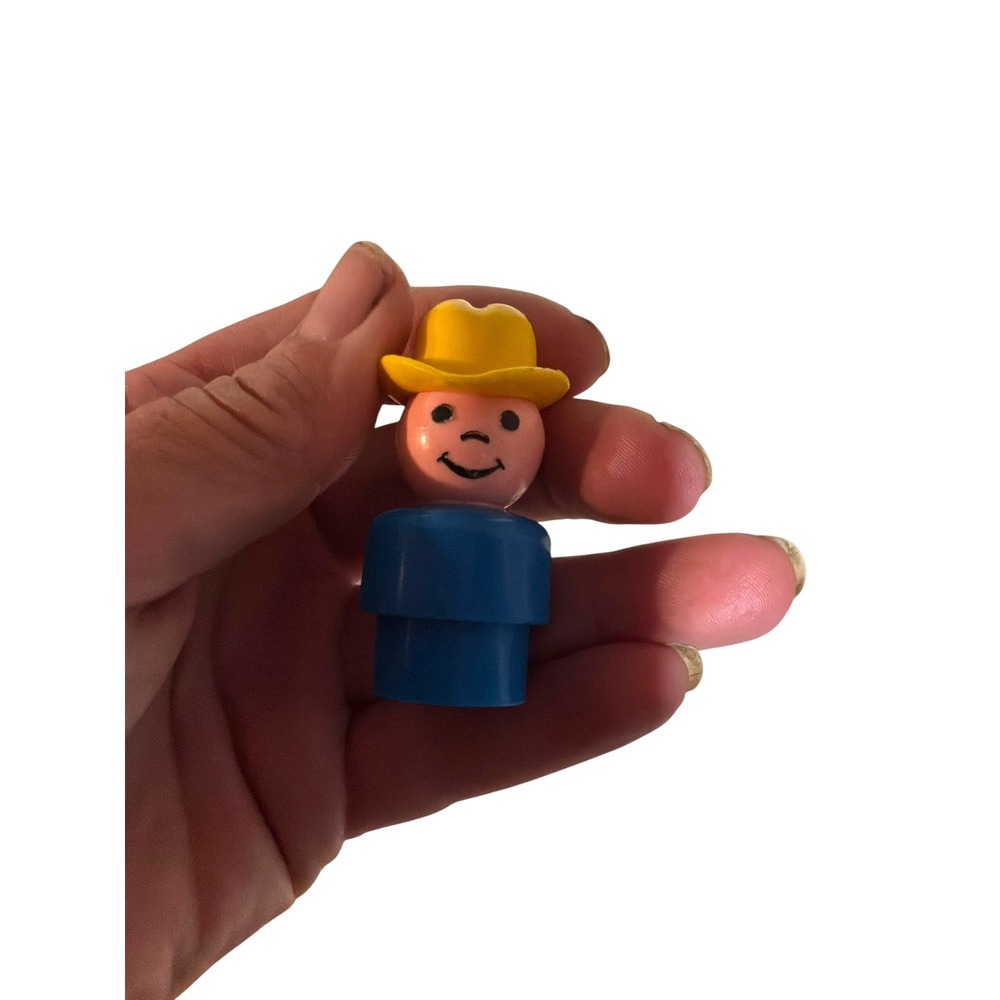 Vintage Kids Fisher Price Little People Boy farmer Hat Blue Yellow Figure - Picture 1 of 4